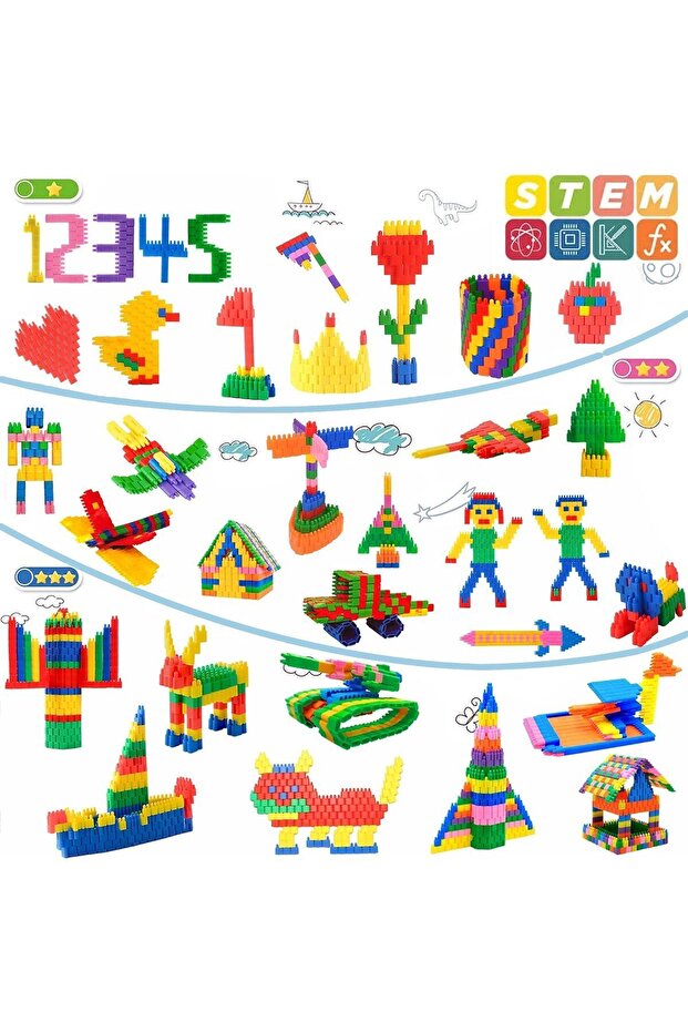PlayBlock 100'lü inşa seti ile yaratıcı ve eğlenceli yapılar oluşturabilirsiniz, farklı figürler ve renklerle.