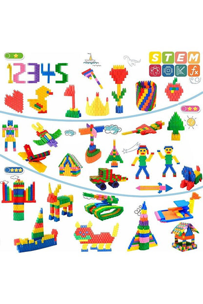 PlayBlock 100'lü inşa seti ile yaratıcı ve eğlenceli yapılar oluşturabilirsiniz, farklı figürler ve renklerle.